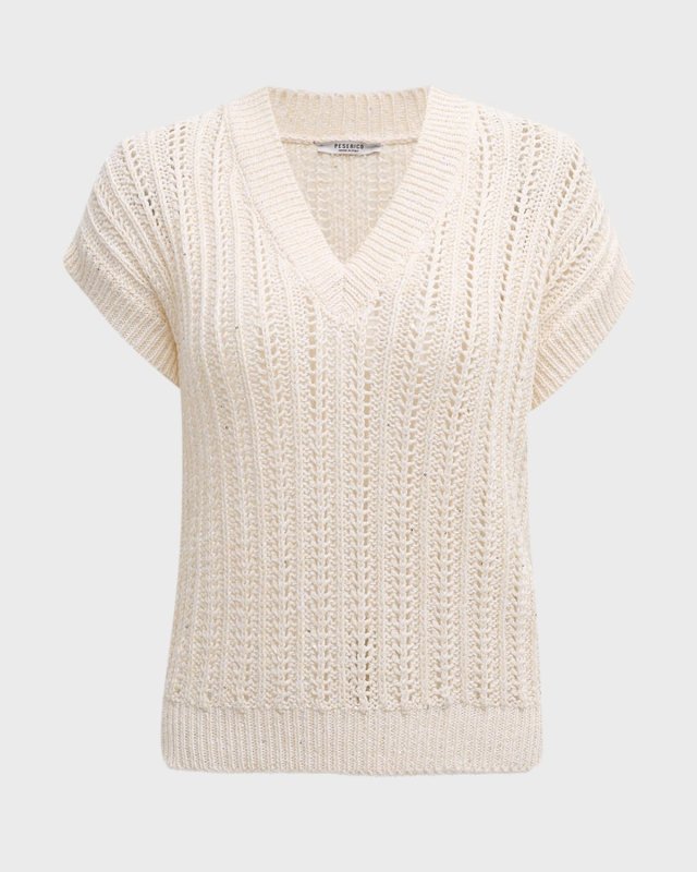 Sequin-Embellished Knit V-Neck Vest